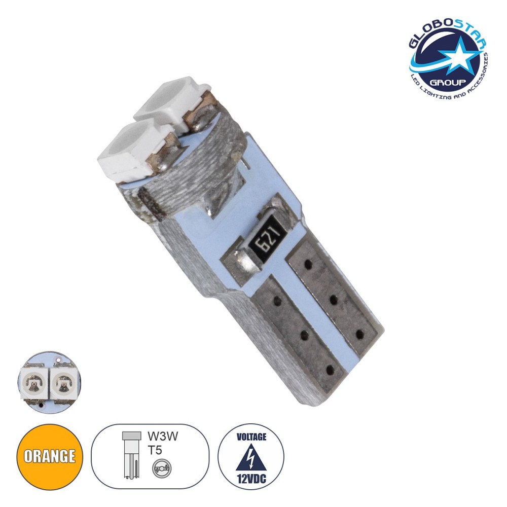 GloboStar® T5 81027 Λάμπα Αυτοκινήτου LED 2xSMD1210 0.6W 72lm 120° DC 12-16V IP20 Φ0.7 x Υ1.7cm Πορτοκαλί